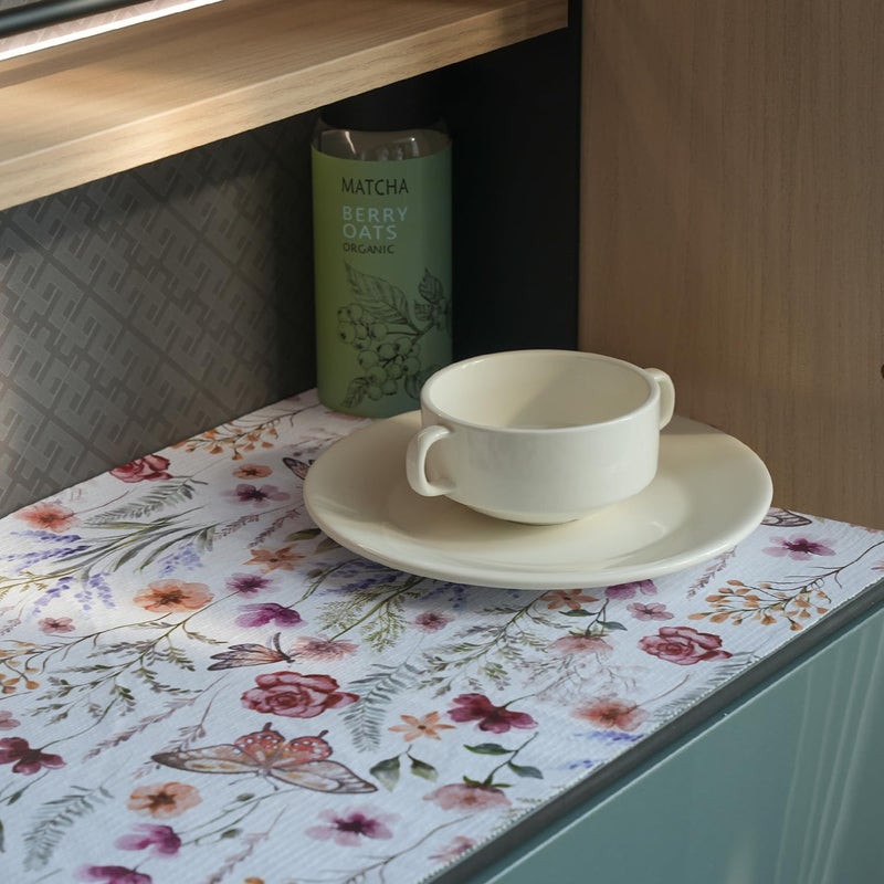 Amiitay Floral Drawer and Shelf Liner for Kitchen Cabinets,16IN x 20FT Non-Adhesive and Strong Non-Slip Cabinet Drawer Liners for Kitchen Shelf, Waterproof Cupboard Liners,Easy to Clean - Image 4